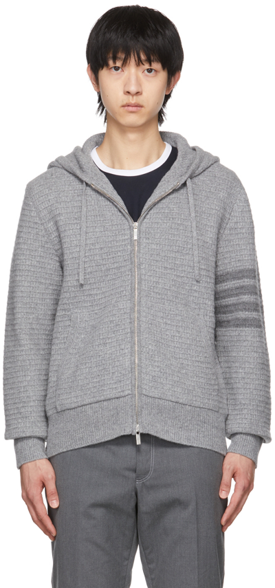 Thom Browne Striped Textured Wool And Cashmere-blend Zip-up Hoodie In Grey