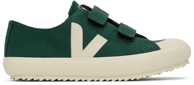 Veja Green Sneakers For Kids With Ivory Logo In Poker Pierre