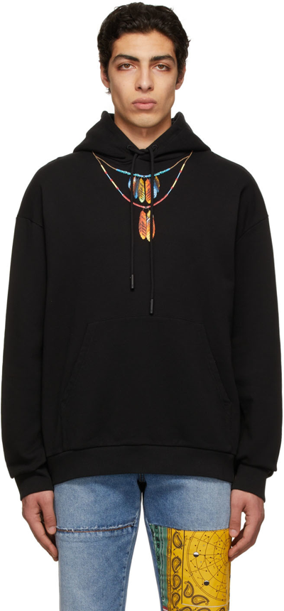 Marcelo Burlon County Of Milan Feathers Print Cotton Over Hoodie In Black