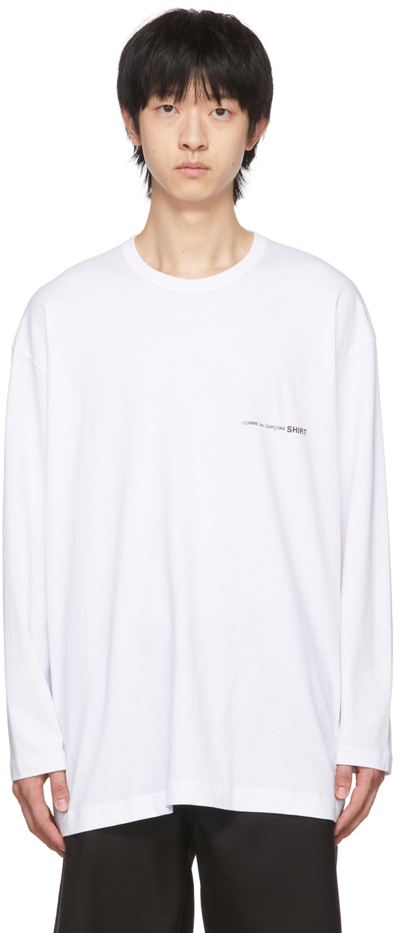 Comme Des Garçons Shirt White Logo Long Sleeve T-shirt In 4 White
