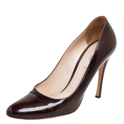 Pre-owned Prada Brown Leather Round Toe Pumps Size 39