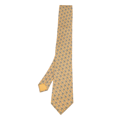 Pre-owned Hermes Yellow Geometric Floral Printed Silk Tie