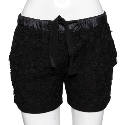 Pre-owned Moncler Black Cotton Floral Applique Shorts M