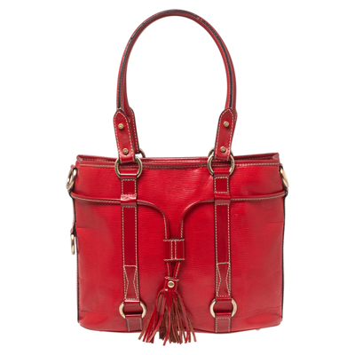 Pre-owned Lancel Red Leather Tassel Front Tote