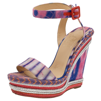 Pre-owned Christian Louboutin Multicolor Tie-dye Fabric Duplice Platform Wedge Sandals Size 37