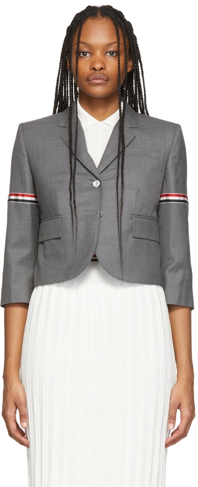 Thom Browne Grey Super 120s Cropped Blazer In Med Grey 035