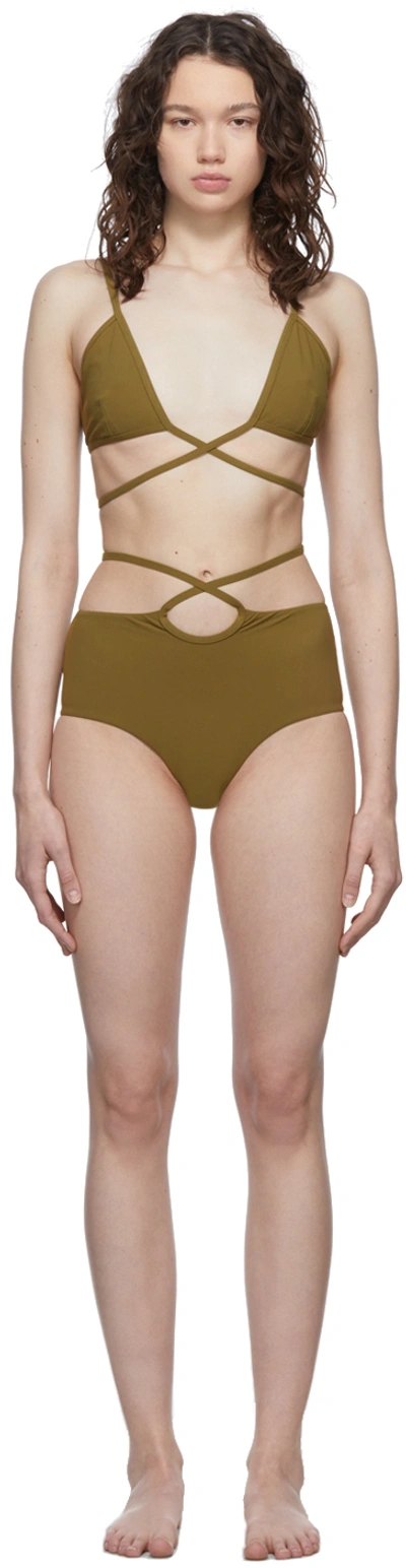 Christopher Esber Khaki Looped Tie Bikini In Kombu