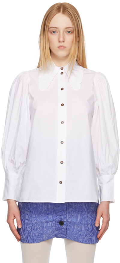 Ganni White Balloon Sleeve Shirt In 151 Bright White
