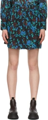 Ganni Printed Light Crepe Smock Mini Skirt In Meadow Azure Blue In 229 Meadow Azure Blu