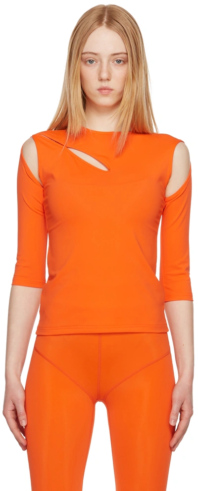 Pushbutton Orange Cut-out T-shirt In 610w Bk*wh