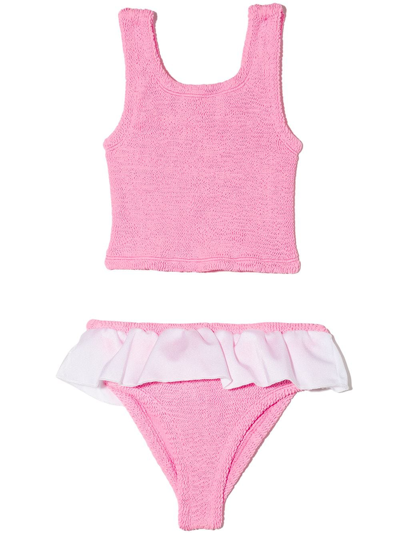 Hunza G Kids' Olive Ruffle-trim Tankini In Pink