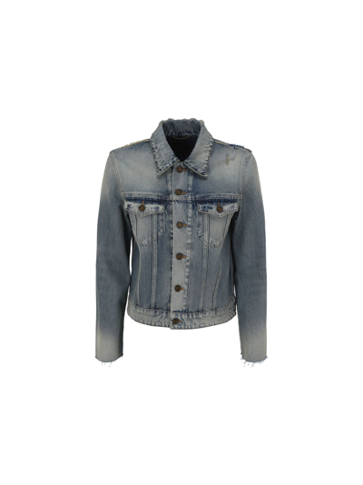 Saint Laurent Washed Blue Denim Jacket In Light Blue