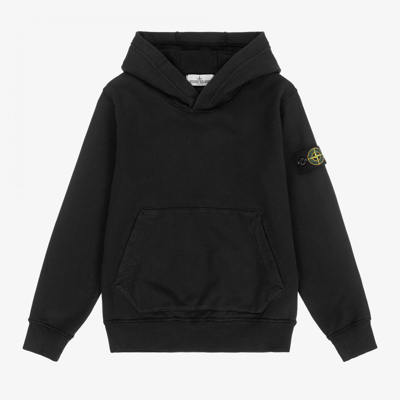 Stone Island Boys Teen Black Cotton Logo Hoodie