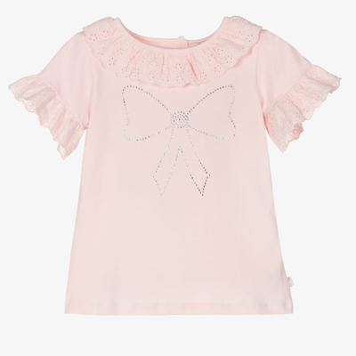 Caramelo Kids' Girls Pink Diamanté Bow T-shirt
