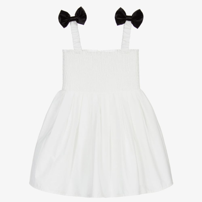 The Tiny Universe Kids' Girls White Cotton Dress With Bows