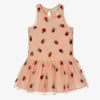 Stella Mccartney Kids Dress In Pink Tulle With Sequins Strawberries In Pink