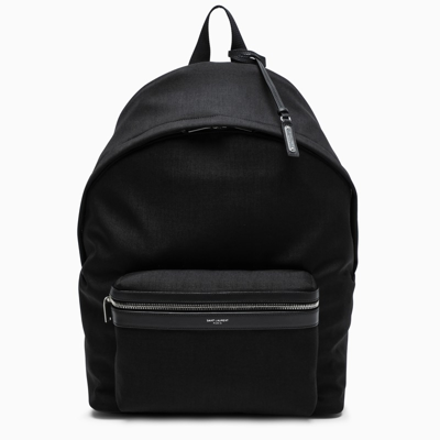 Saint Laurent Black Leather-trim City Backpack