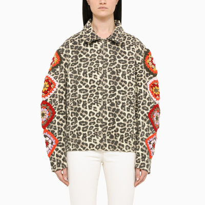 Tu Lizé Animalier Jacket With Crochet Sleeves In Multicolor