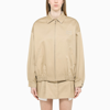 MIU MIU BEIGE LOGO-EMBROIDERY BOMBER JACKET