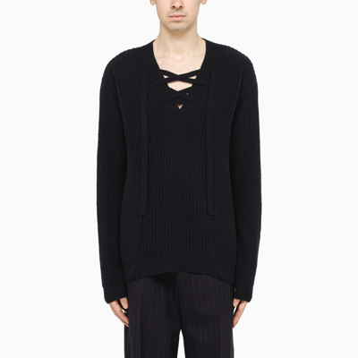 Prada Blue Sweater With Crossed Lacing