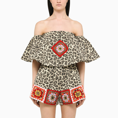 Tu Lizé Animalier Top With Crochet Detailing In Multicolor