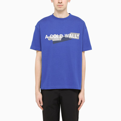 A-cold-wall* Knitted Strata T-shirt Electric Blue Cotton T-shirt With Frotn Logo Print