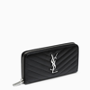 Saint Laurent Black/silver Monogram Zip Around Wallet In Black