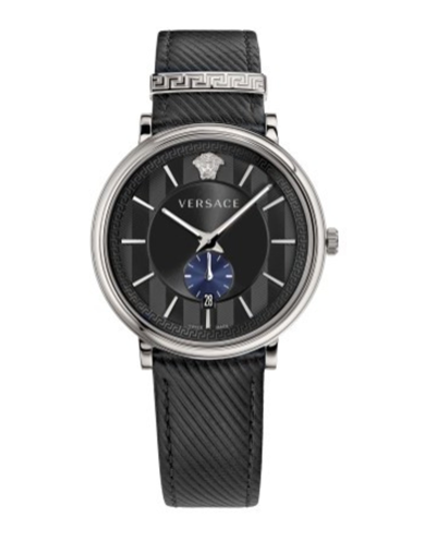 Versace V-circle Manifesto Edition Leather Watch In Black