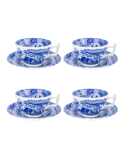 SPODE BLUE ITALIAN TEACUP AND SAUCERS, SET OF 4
