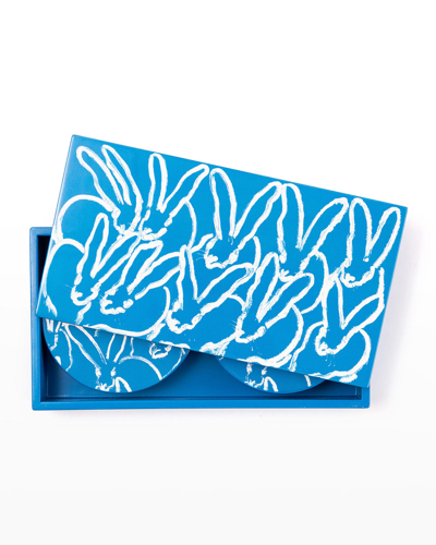 Hunt Slonem Blue Bunny Lacquer Coaster Box Set - 6 Coasters In Multi