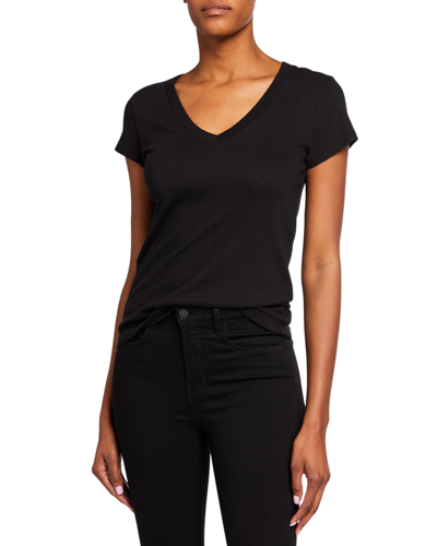 L'agence Becca Cotton V-neck Tee In Black