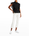 Theory Button-down Georgette Ruffle Top In Blk