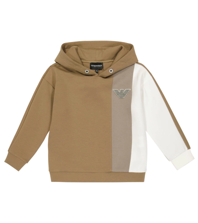 Emporio Armani Teen Logo-patch Panelled Hoodie In Beige