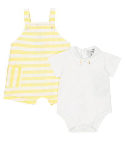 Emporio Armani Baby Cotton Onesie And Romper In Yellow