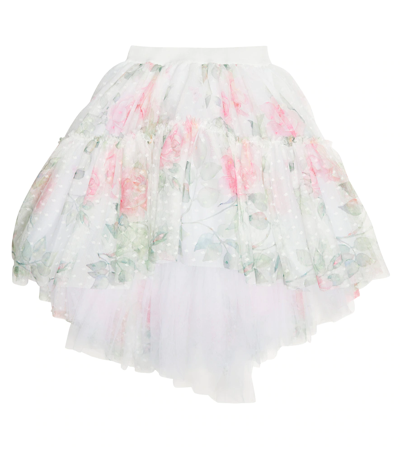 Monnalisa Kids' Floral Flocked Tulle Skirt In Bianco