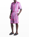 Versace La Greca Panelled-print Bermuda Shorts In Cerisecornflower