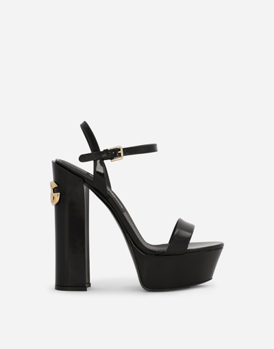 Dolce & Gabbana Polished Calfskin Platform Sandals In Black