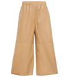 Loewe Wide-leg Cropped Leather Trousers In Beige