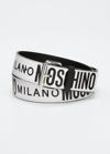 MOSCHINO MEN'S TWO-TONE ALLOVER LOGO LEATHER BELT