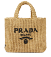Prada Small Crochet Logo Handbag In Beige