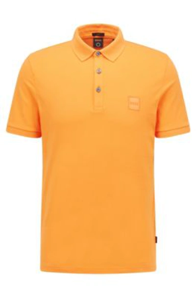 Hugo Boss Stretch-cotton Slim-fit Polo Shirt With Logo Patch In Orange