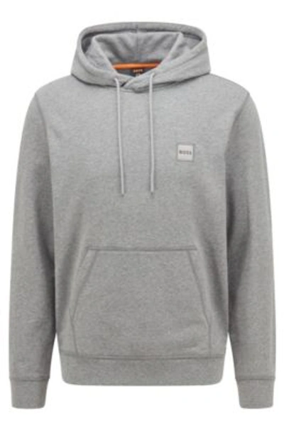 Hugo Boss French-terry-cotton Hooded Sweatshirt With Logo Patch In Light Grey