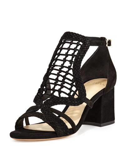 Alexandre Birman Anna Crocheted Leather Block-heel Sandal, Black