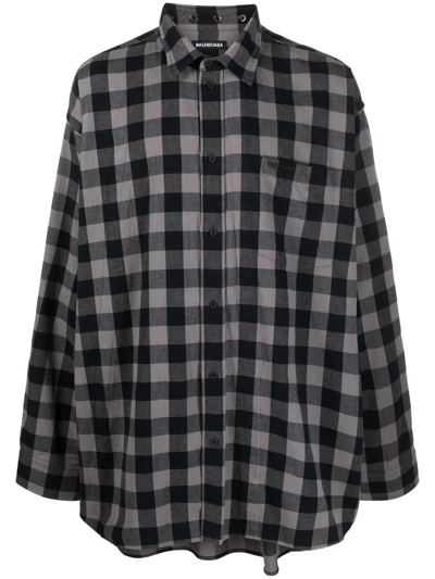 Balenciaga Grey/black Checked Asymmetric Shirt