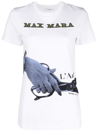 Max Mara Veggia Cotton T-shirt With Graphic Print In White