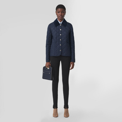 Burberry Corduroy Collar Diamond Quilted Jacket In Midnight