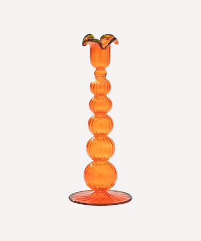 Anna + Nina Piped Glass Candle Holder In Orange