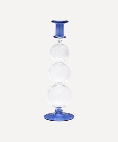 Anna + Nina Bubble Glass Candle Holder In Blue