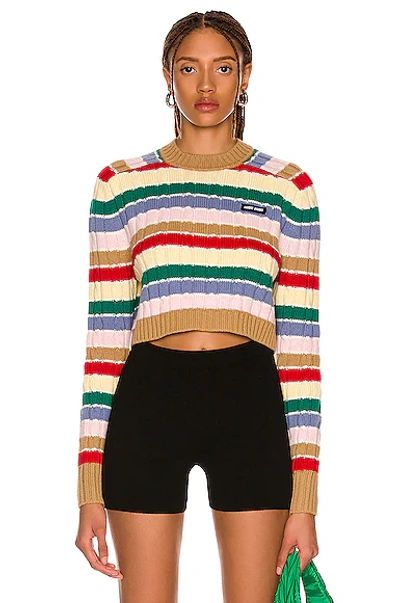 Miu Miu Cropped Cashmere Stripes Sweater In Multi