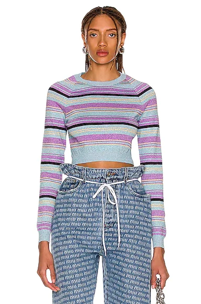 Miu Miu Short Sweater With All-over Striped Pattern In Multicolor